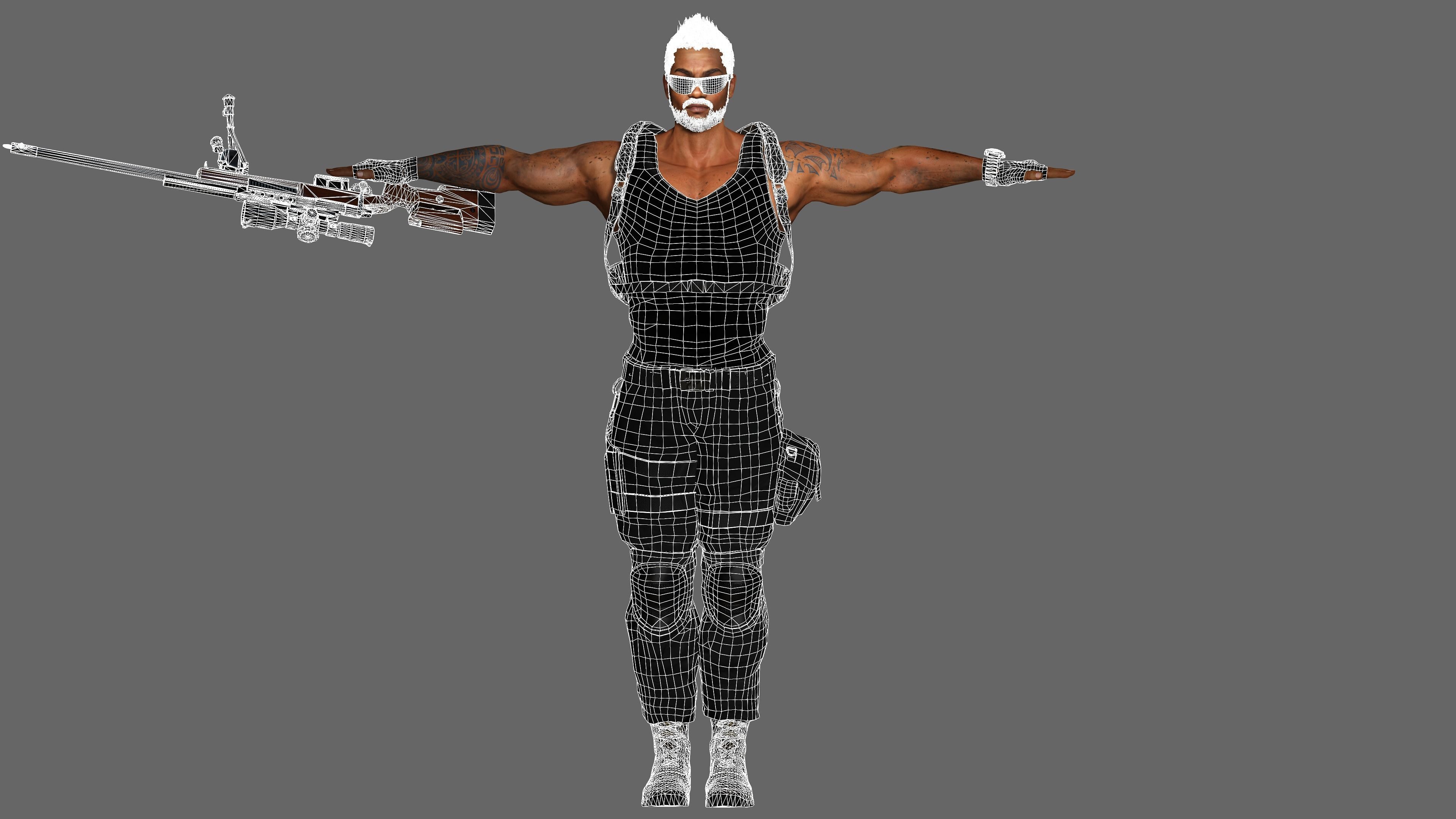 AAA 3D REALISTIC BLACK MALE CHARACTER - GUN SHOOTER MAN Low-poly 3D model_15