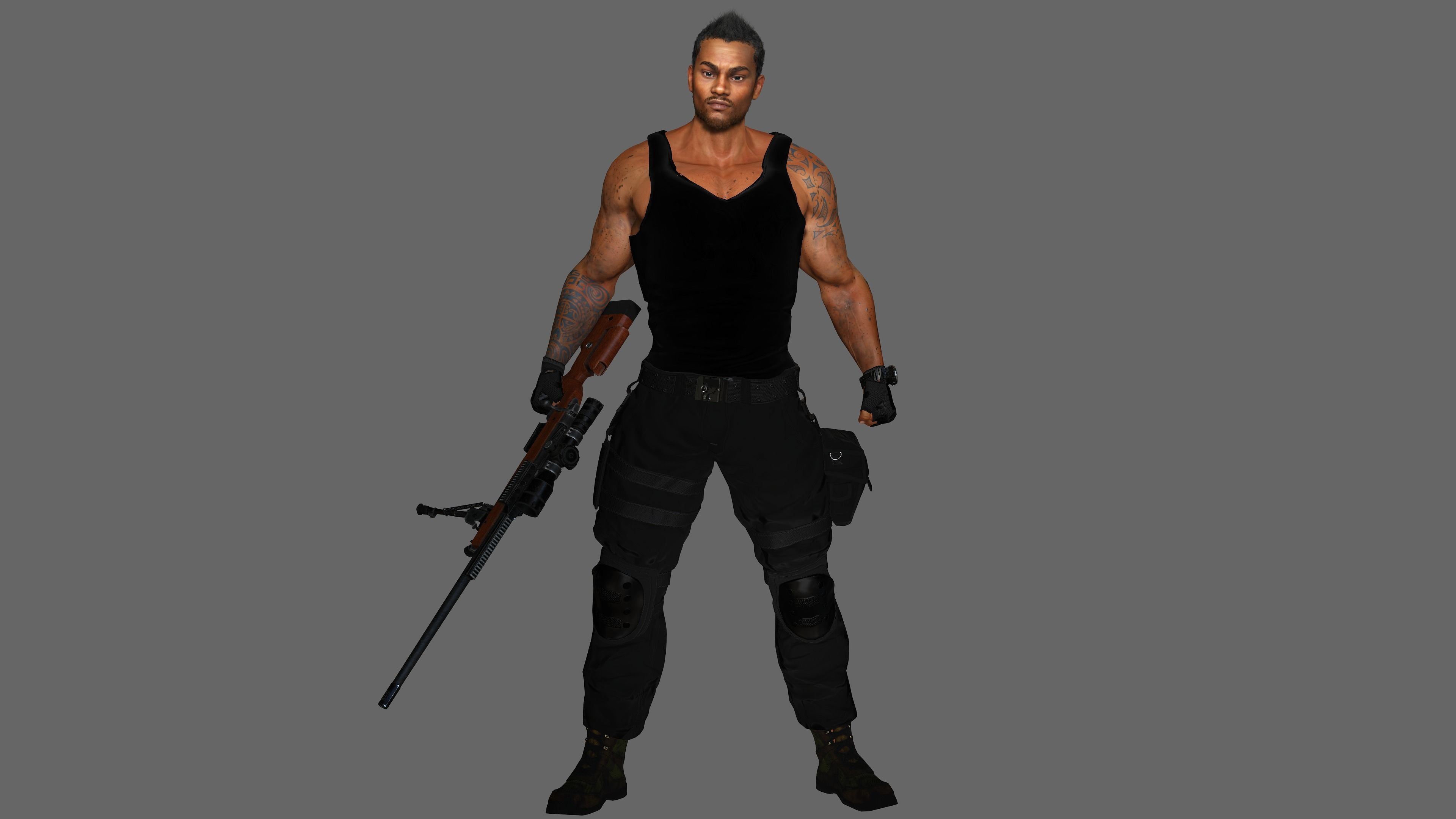 AAA 3D REALISTIC BLACK MALE CHARACTER - GUN SHOOTER MAN Low-poly 3D model_4