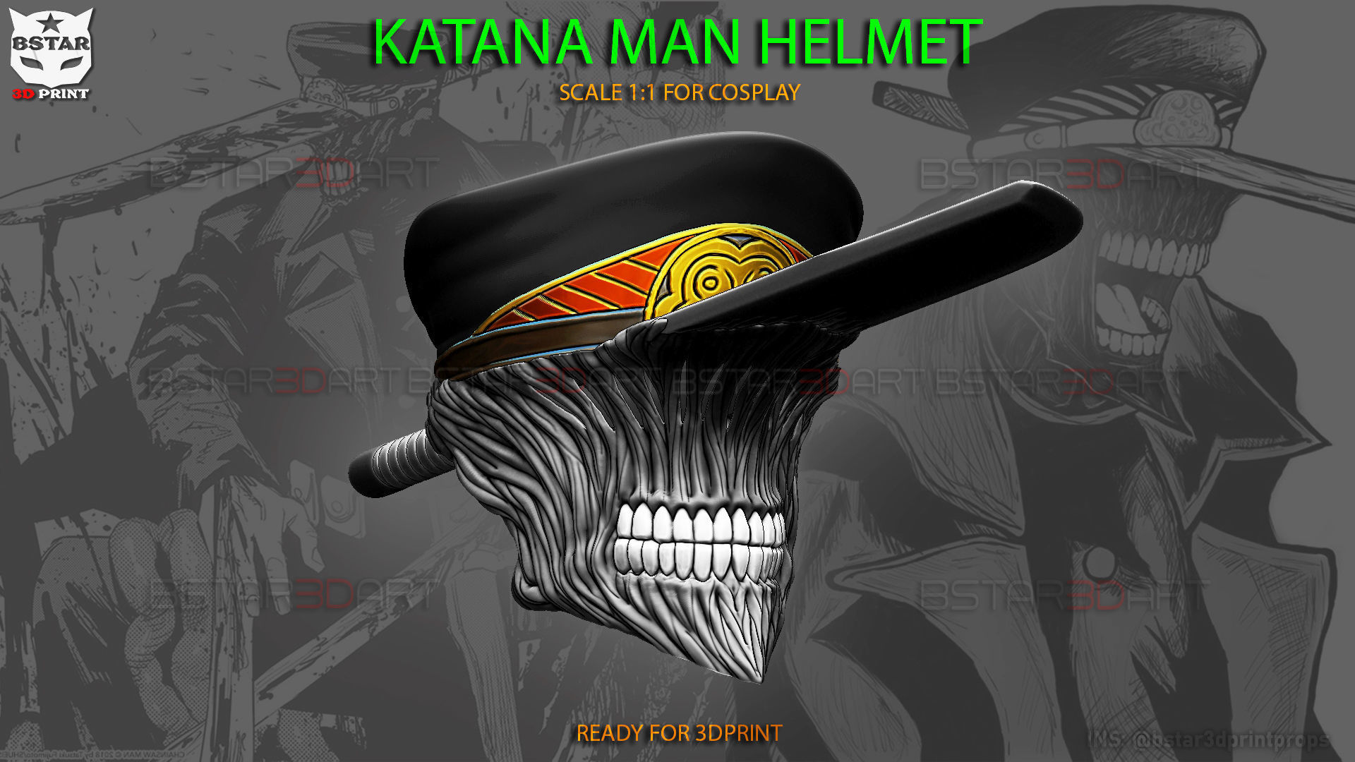 Katana Man Helmet - Chainsawman Cosplay 3D print model_6