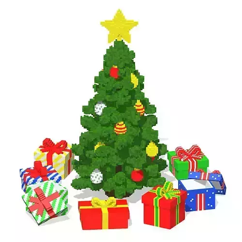 Voxel Christmas Tree And Gifts 2022 Low-poly 3D model