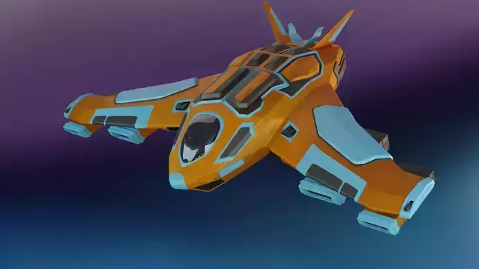 Spaceship orange and flying in sky