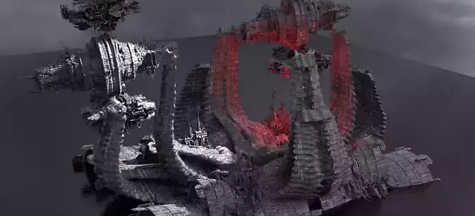 Sci-Fi Alien Spine City Necro Bases 3D model