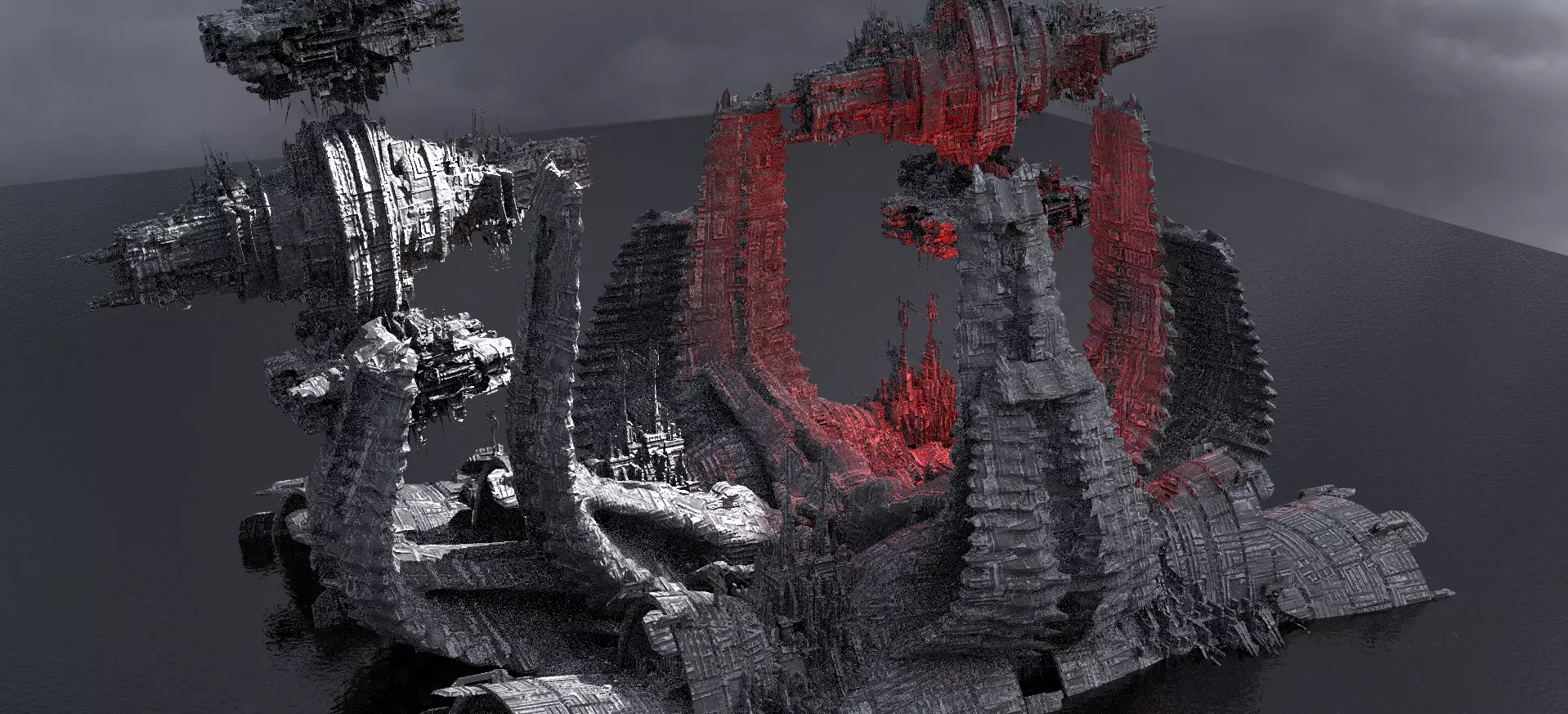 Sci-Fi Alien Spine City Necro Bases 3D model_0