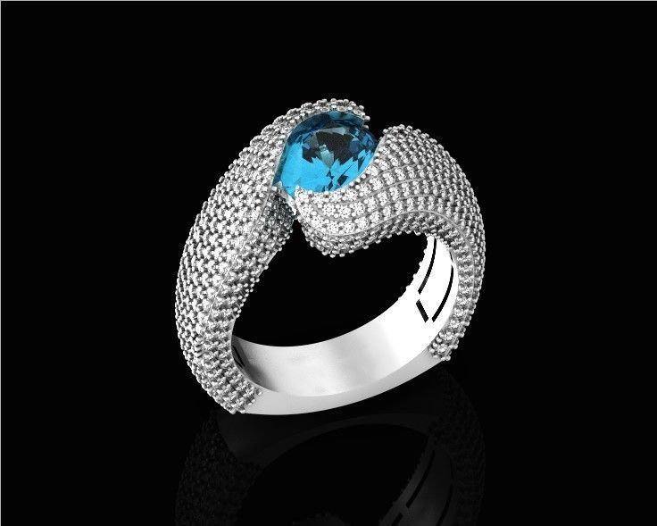 exquisite wave ring covered with diamonds 3D print model_30