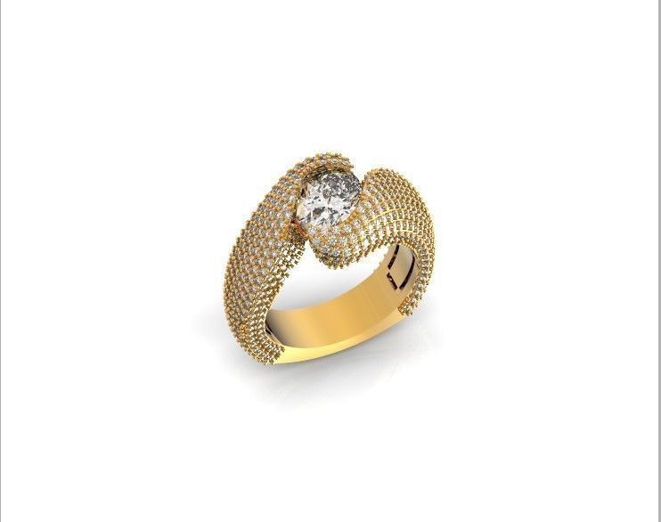 exquisite wave ring covered with diamonds 3D print model_23