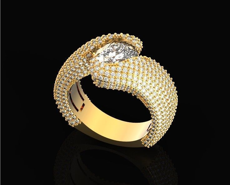 exquisite wave ring covered with diamonds 3D print model_10