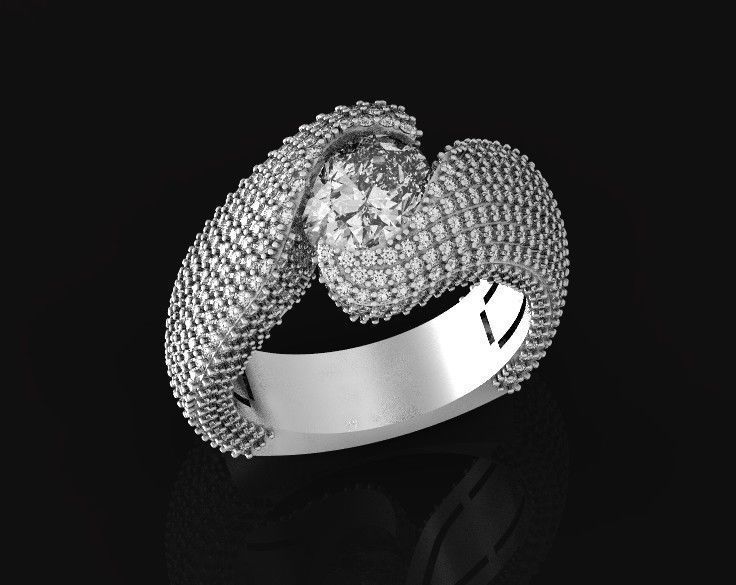 exquisite wave ring covered with diamonds 3D print model_2