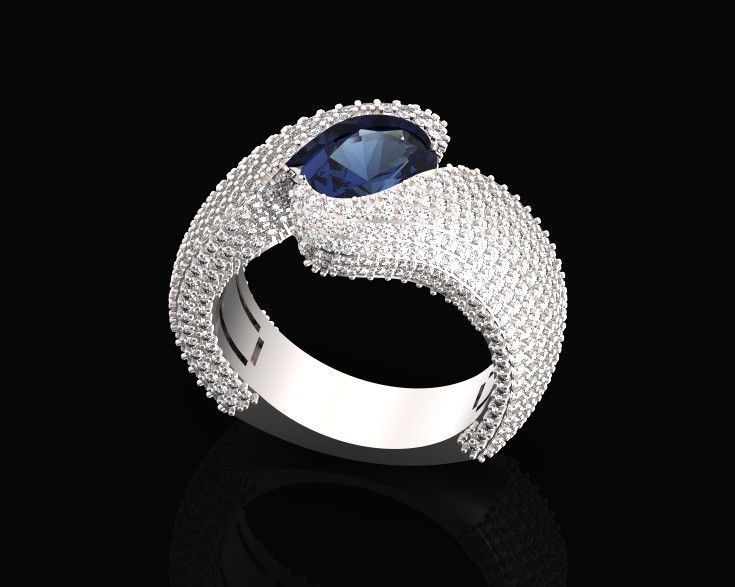 exquisite wave ring covered with diamonds 3D print model_12