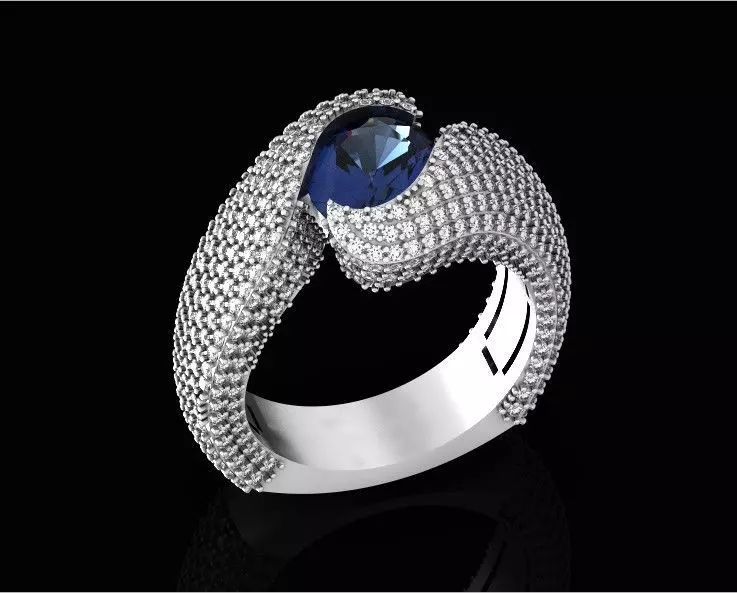 exquisite wave ring covered with diamonds 3D print model_0