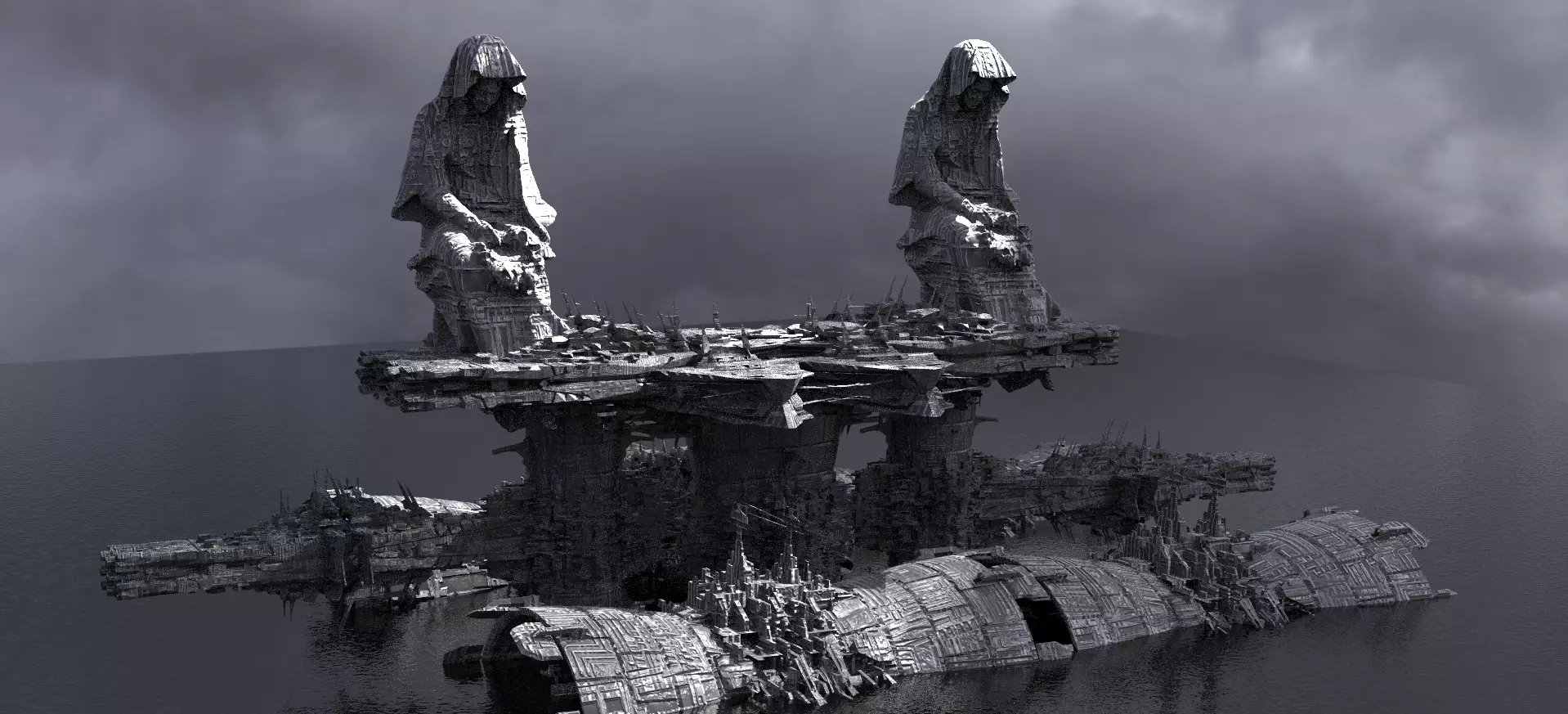 Sci-Fi Alien Spine City base 6 Kitbash 3D model_0