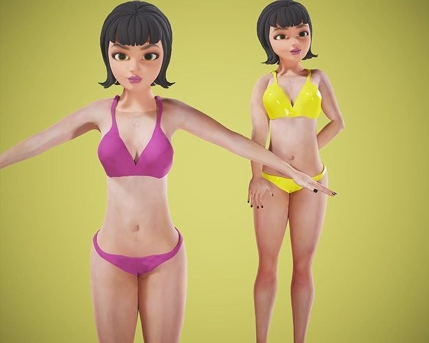 cartoon rigged  girl prity Low-poly 3D model