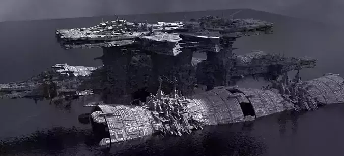 Alien Spine City base 3D model Kitbash 3D model