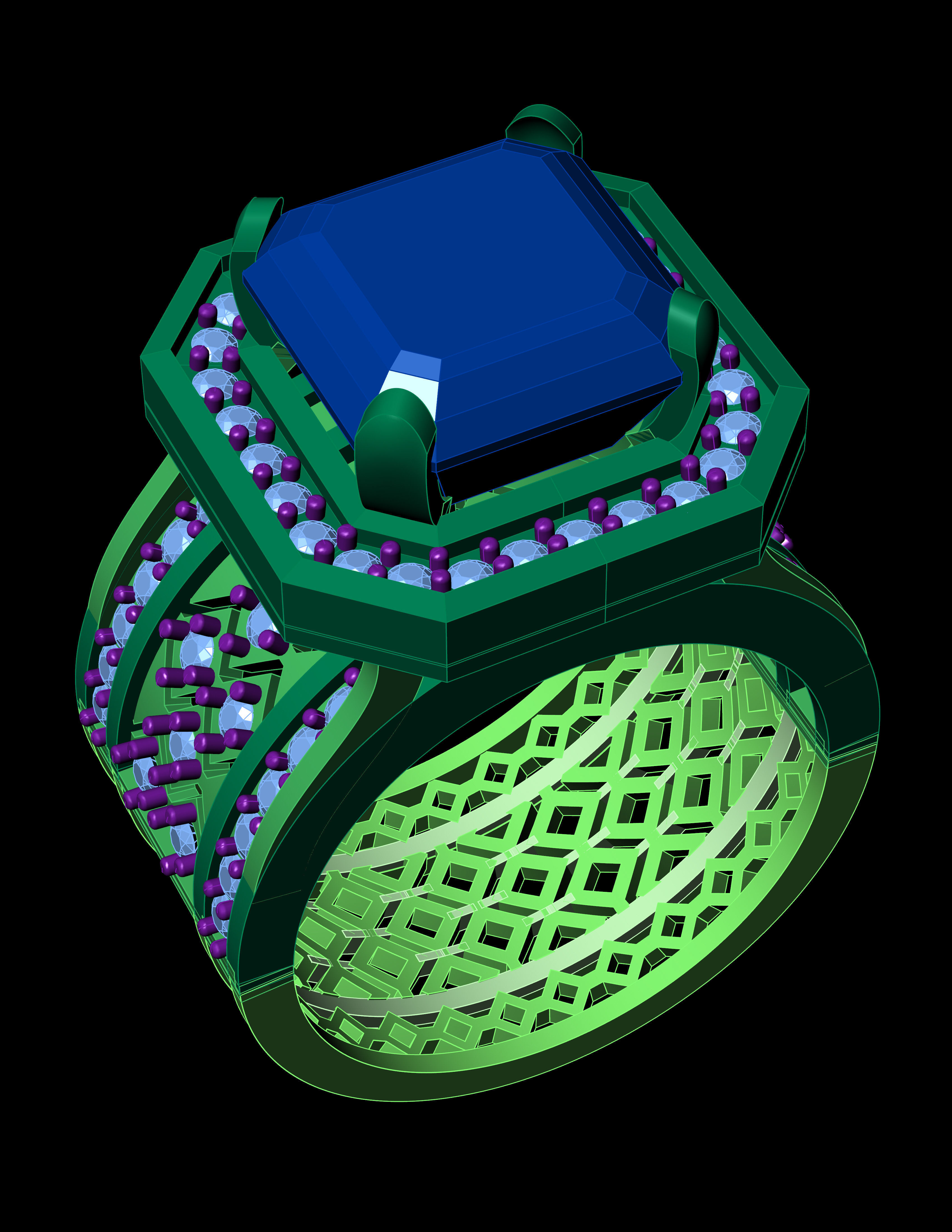 Sphear Bule Emerald Square with daimonds File 3D print model 3D print model_4