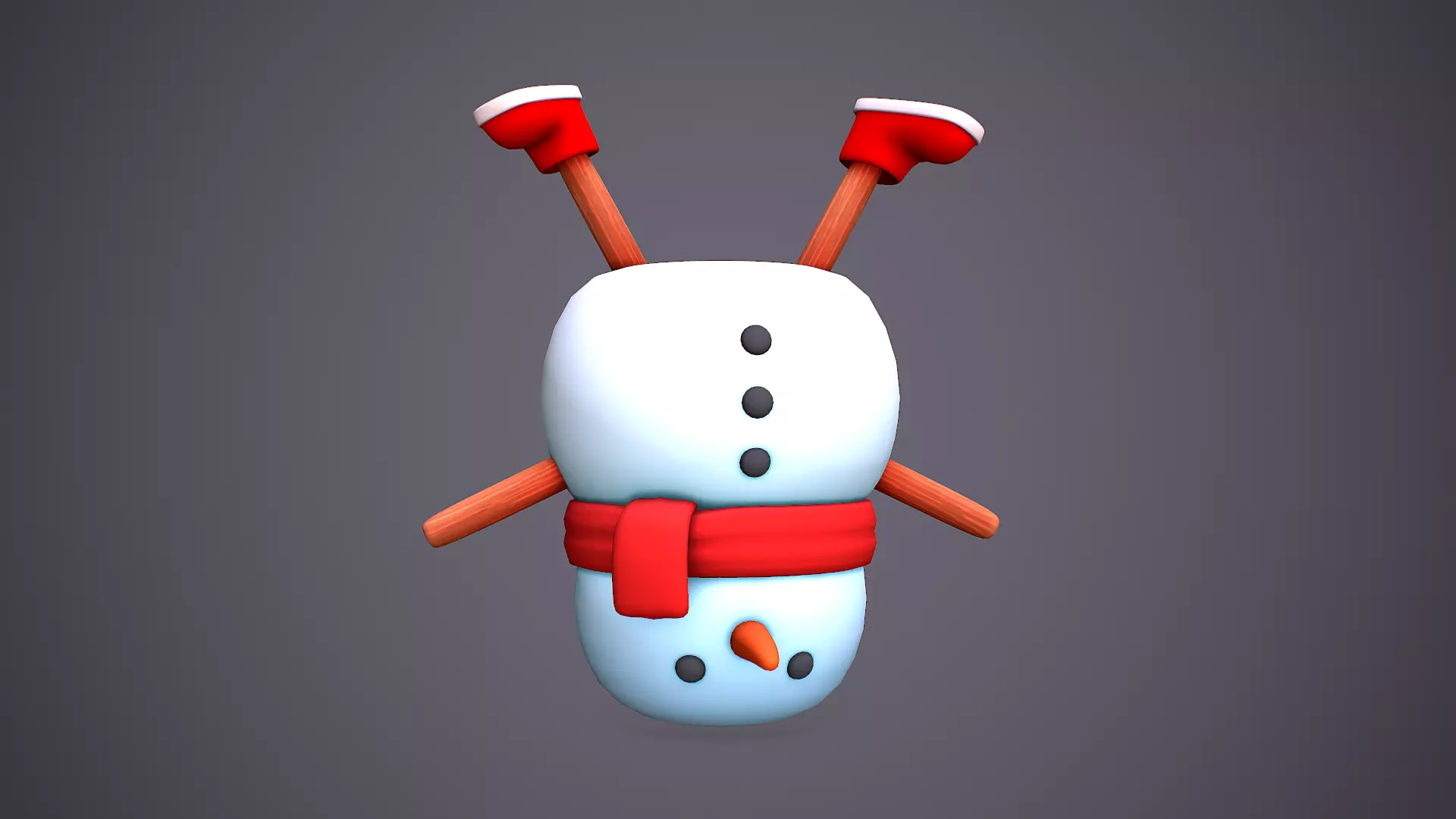 Snowman Upside Down Cartoony Low-poly 3D model_0