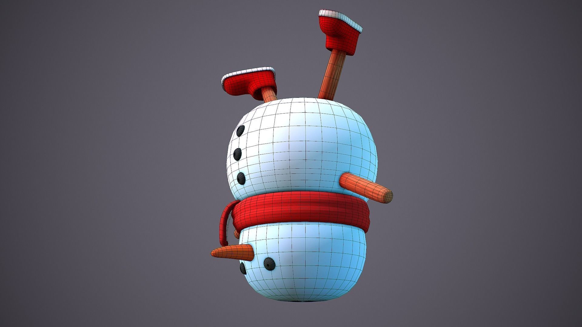 Snowman Upside Down Cartoony Low-poly 3D model_6
