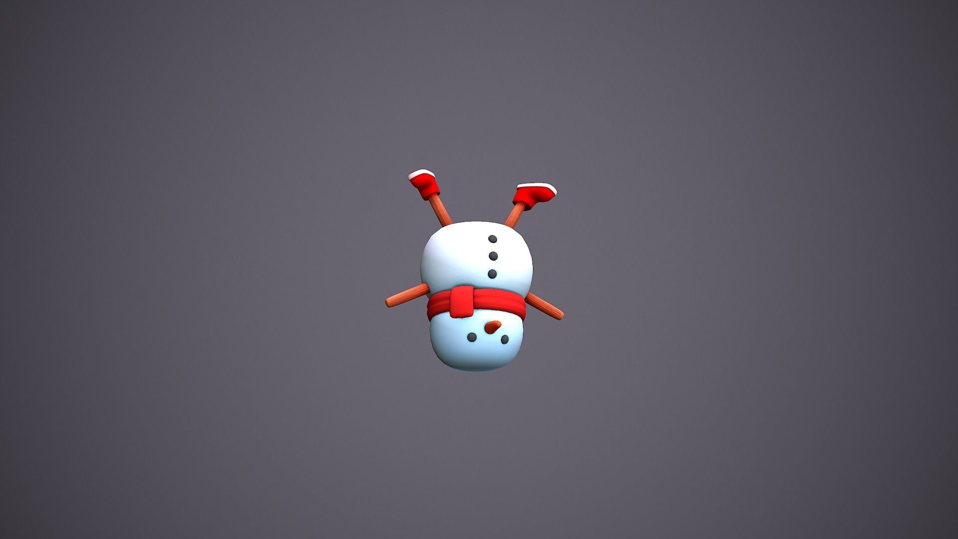 Snowman Upside Down Cartoony Low-poly 3D model_3