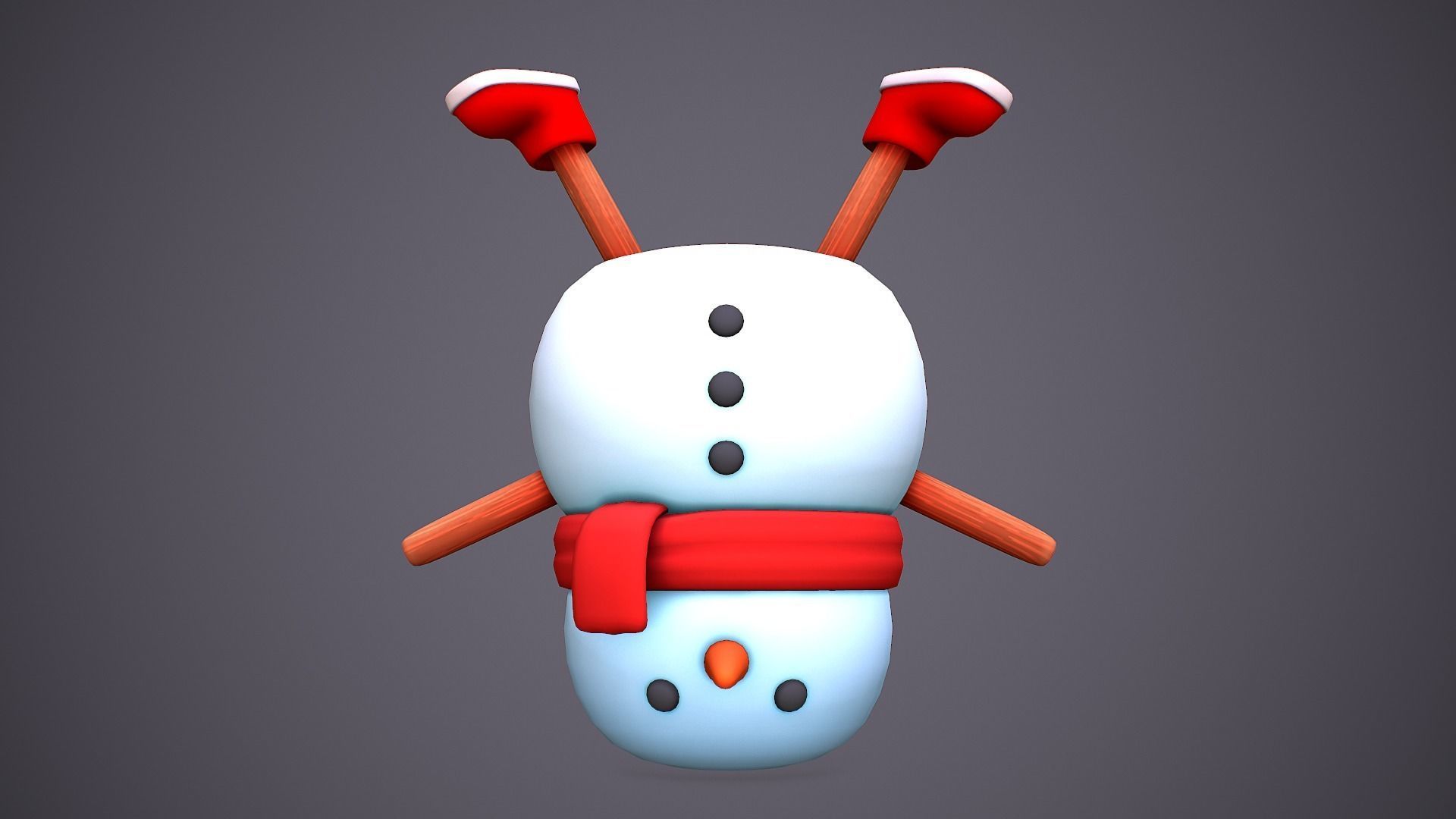 Snowman Upside Down Cartoony Low-poly 3D model_2