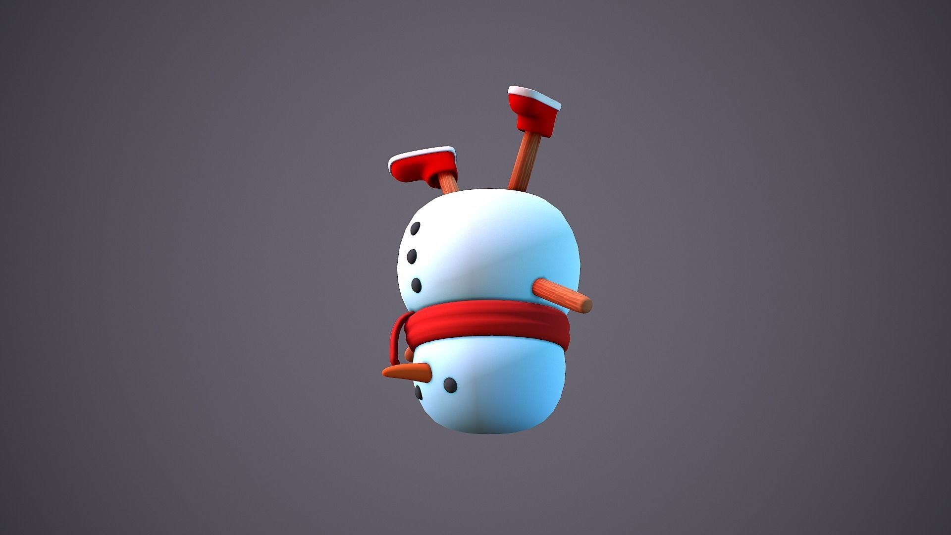 Snowman Upside Down Cartoony Low-poly 3D model_5