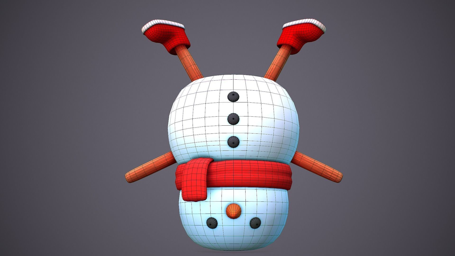 Snowman Upside Down Cartoony Low-poly 3D model_7