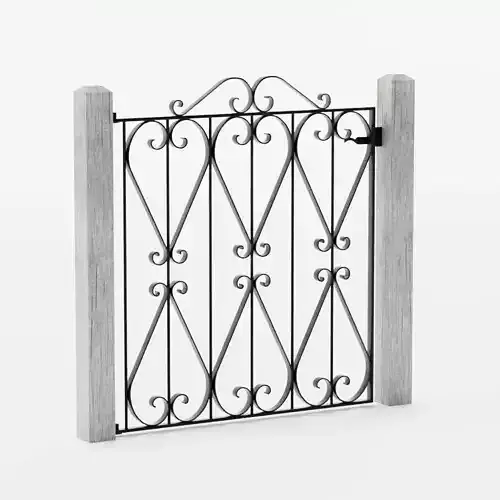 Garden Gate Wrought Iron Black with Scrolls Low-poly 3D model