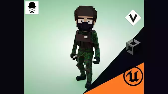 Soldier Character - 3D Voxel Low Poly Model