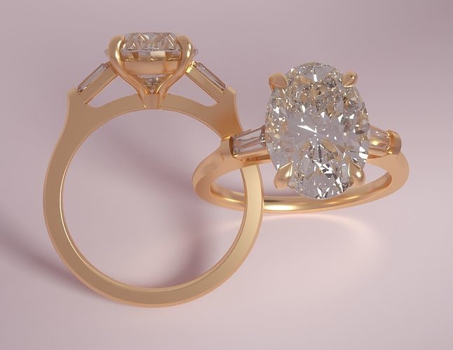 Oval and Baguette Three Stone size 4 - 8 3D print model