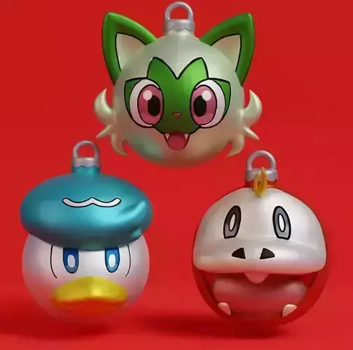Pokemon - Christmas Ornament Fuecoco Quaxly and Sprigatito 3D print model