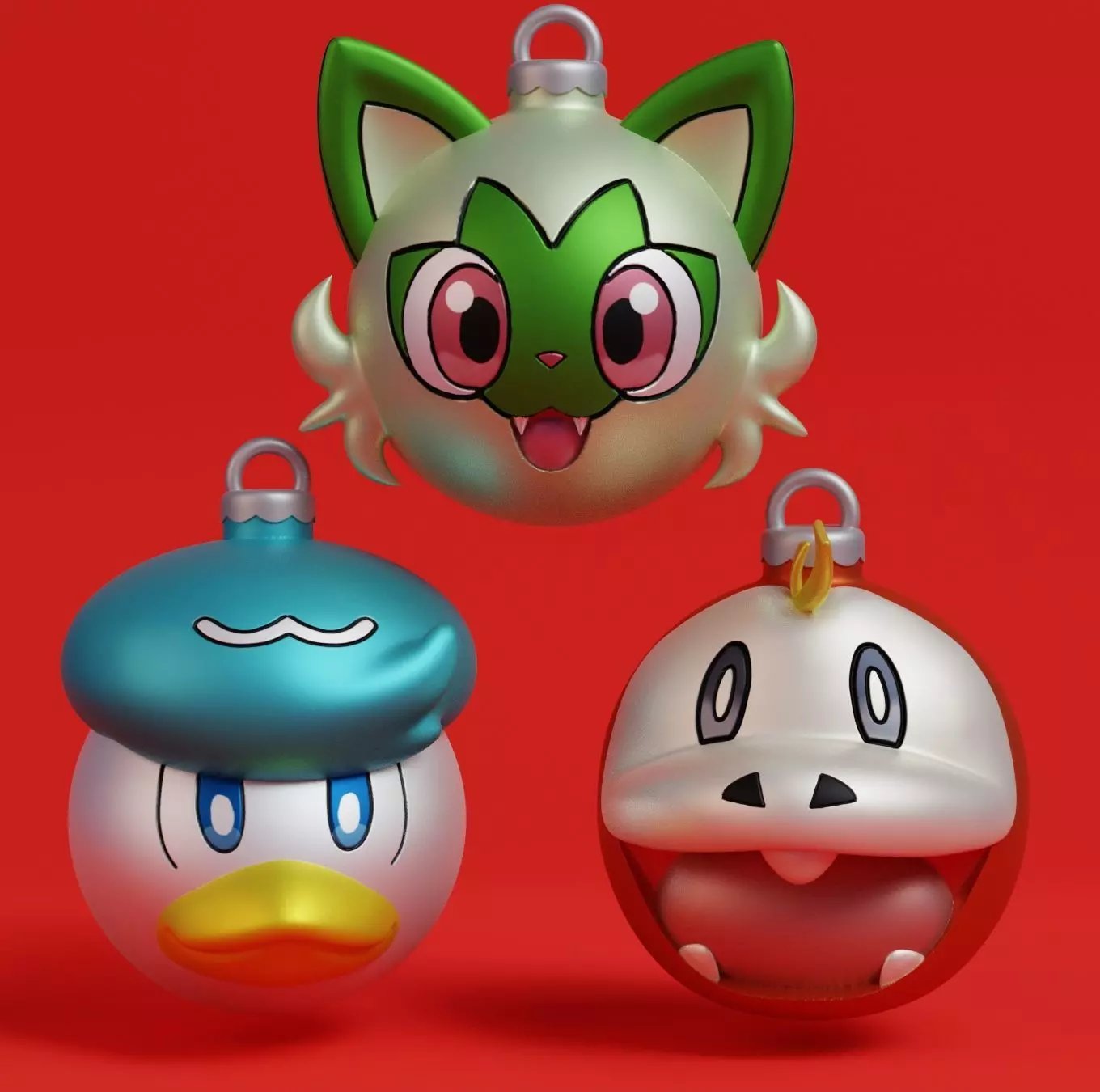 Pokemon - Christmas Ornament Fuecoco Quaxly and Sprigatito 3D print model_0