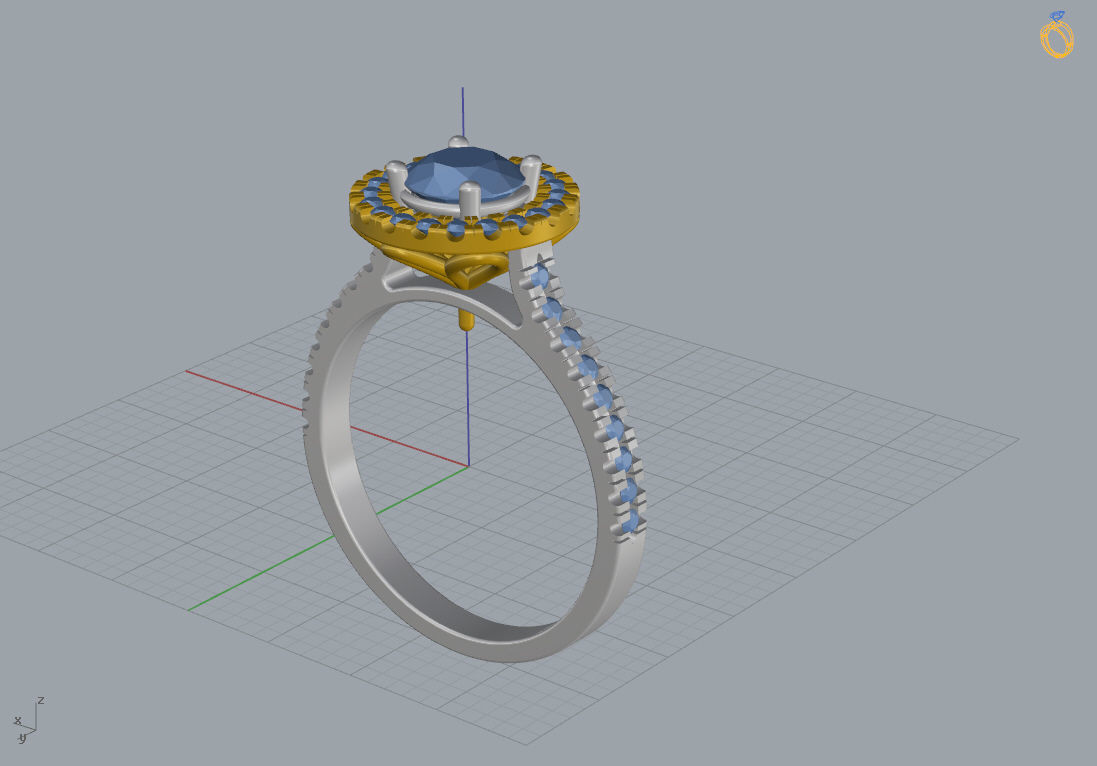 Engagement ring with round center and halo 3D print model 3D print model_6