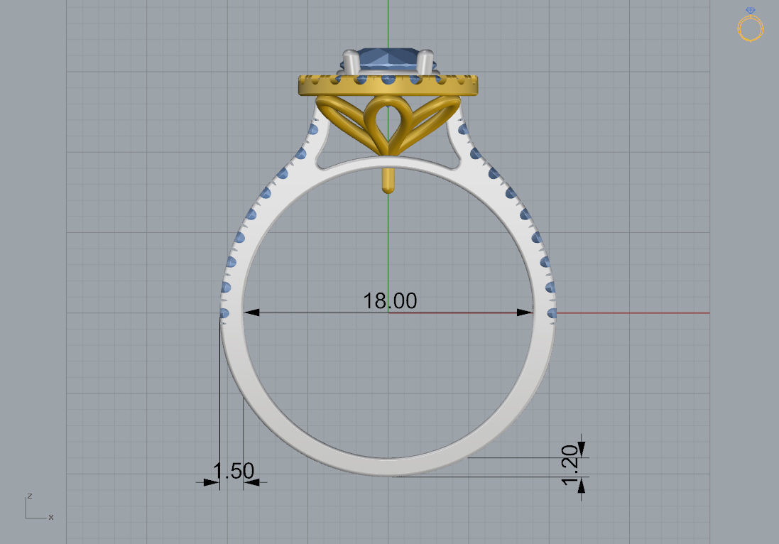 Engagement ring with round center and halo 3D print model 3D print model_3