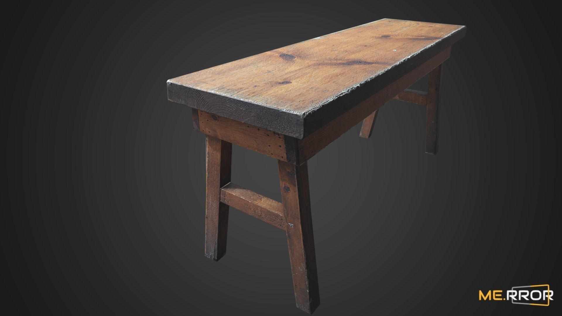 Game Ready Wood Bench Low-poly 3D model_7
