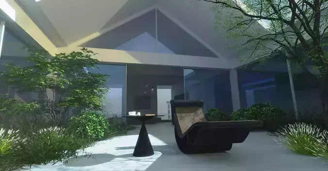 courtyard room with lounge chair and plants
