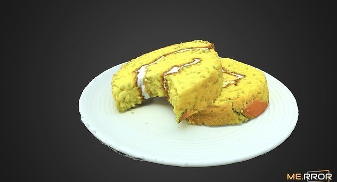 Sweet Pumpkin Roll Cake with One Bite Low-poly 3D model 5