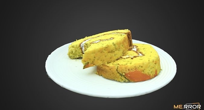 Sweet Pumpkin Roll Cake with One Bite Low-poly 3D model 2