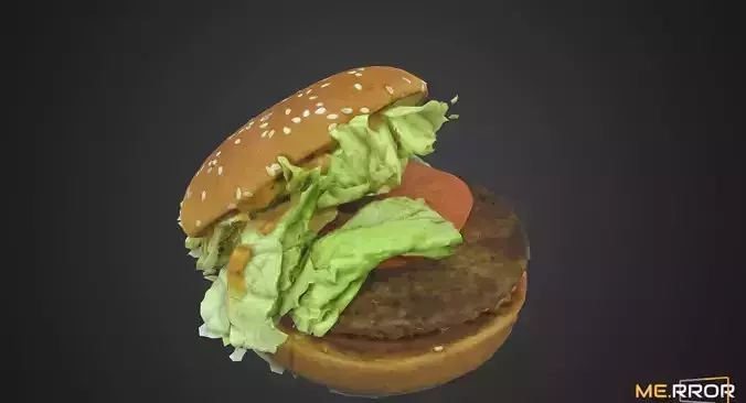 Hamburger with lettuce and tomatoes Low-poly 3D model