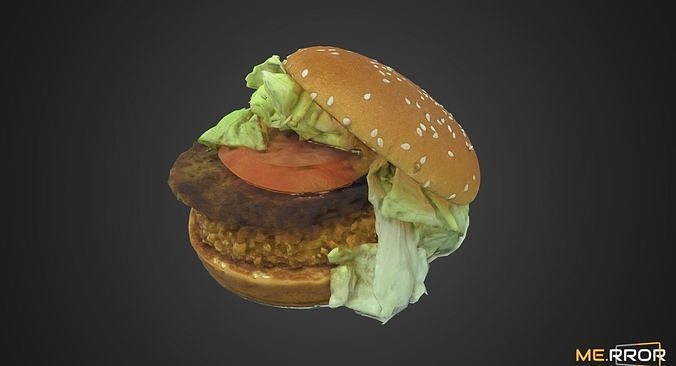 Hamburger with lettuce and tomatoes Low-poly 3D model 3