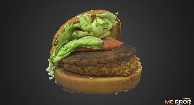 Hamburger with lettuce and tomatoes Low-poly 3D model 7