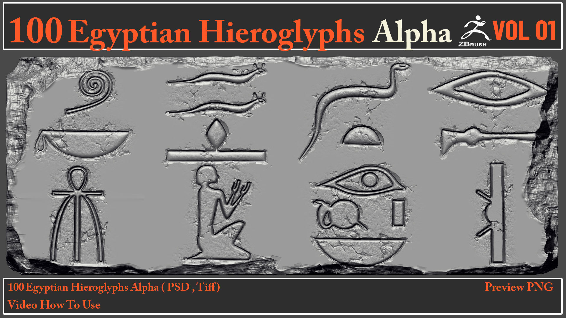 100 Egyptian Hieroglyphs Alpha Maps 3D model_12