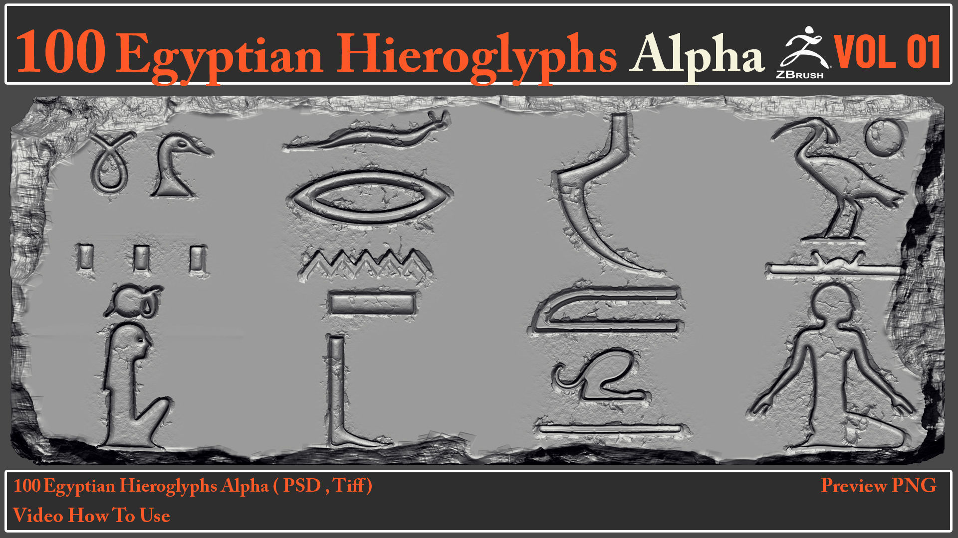 100 Egyptian Hieroglyphs Alpha Maps 3D model_8