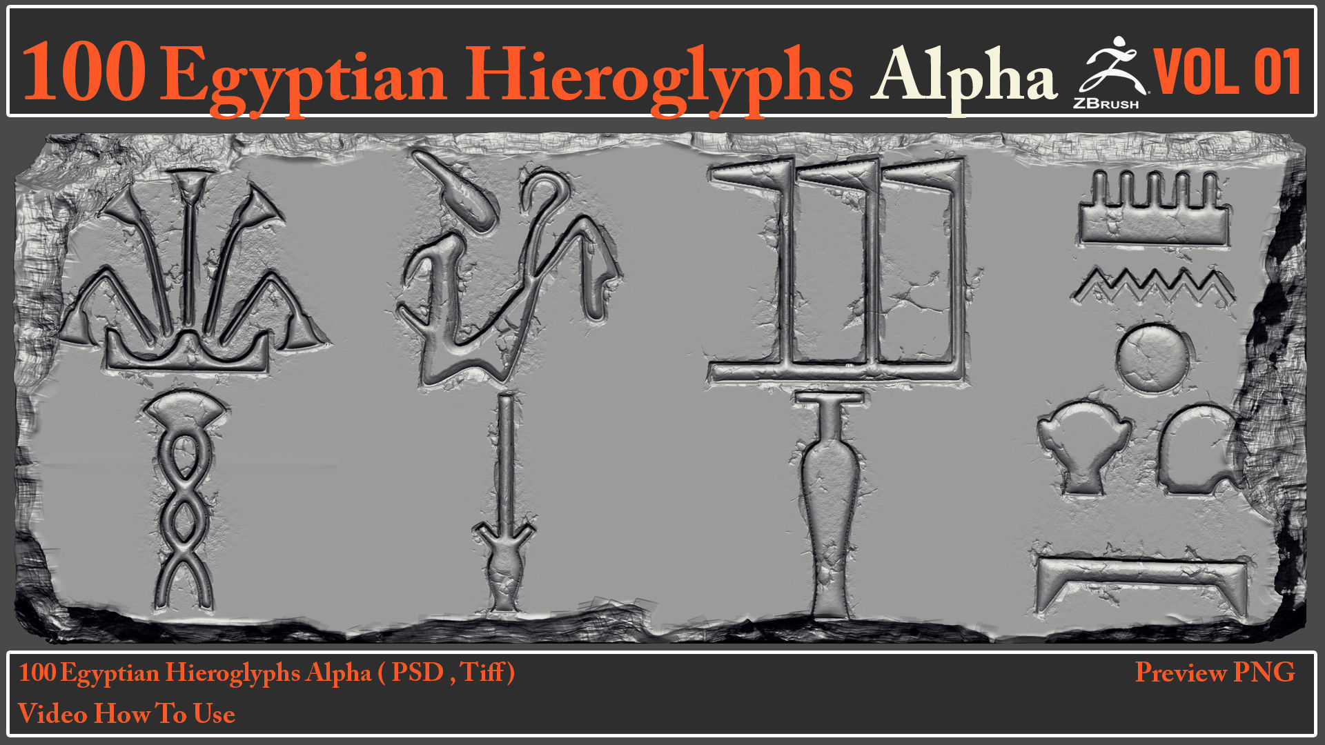 100 Egyptian Hieroglyphs Alpha Maps 3D model_10