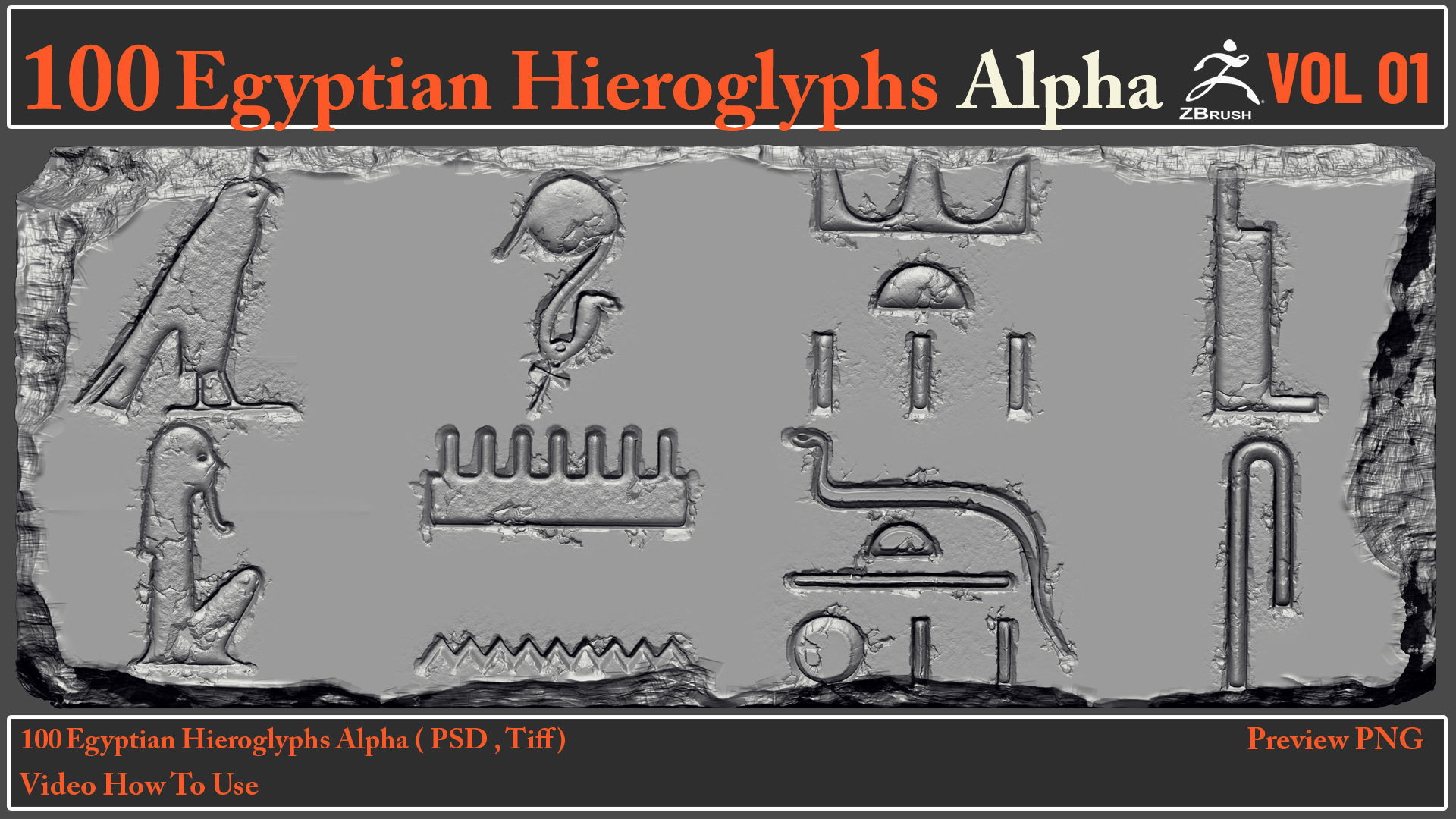 100 Egyptian Hieroglyphs Alpha Maps 3D model_5