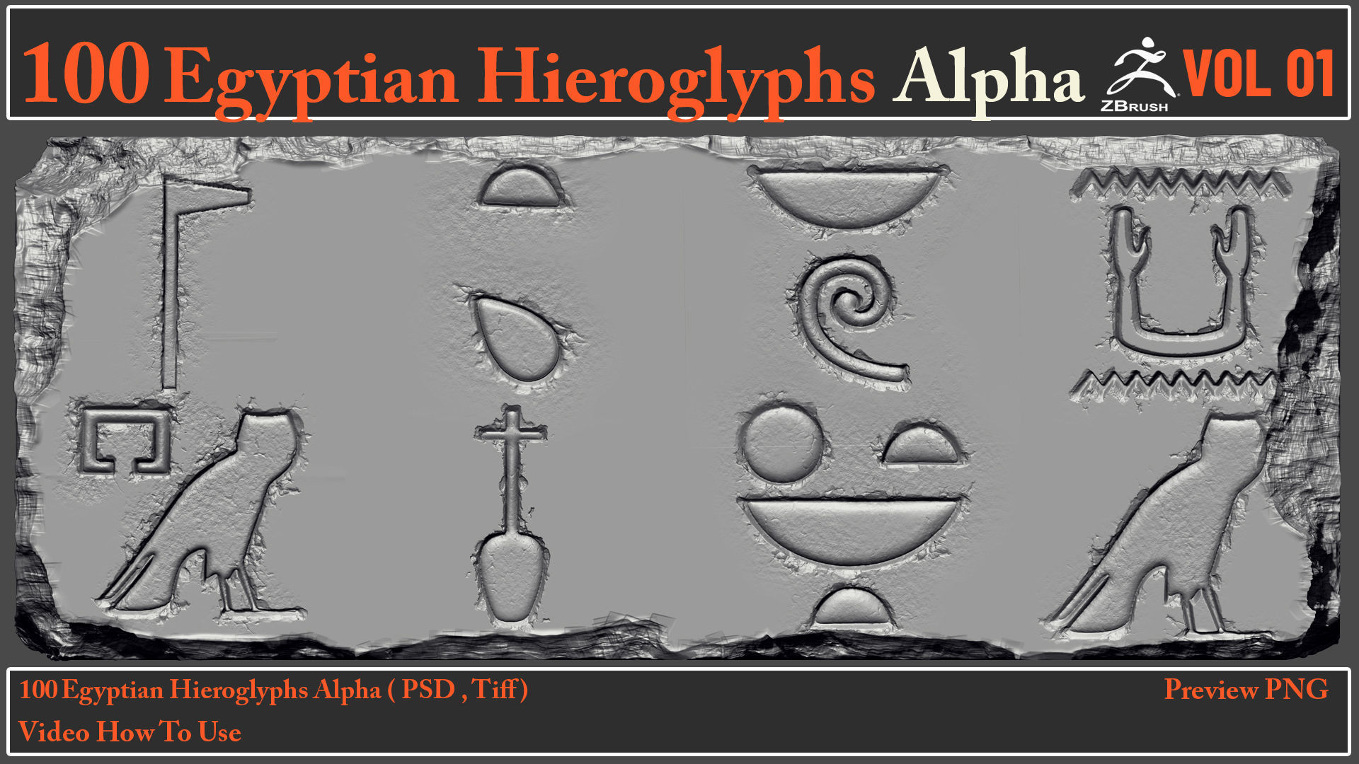 100 Egyptian Hieroglyphs Alpha Maps 3D model_2