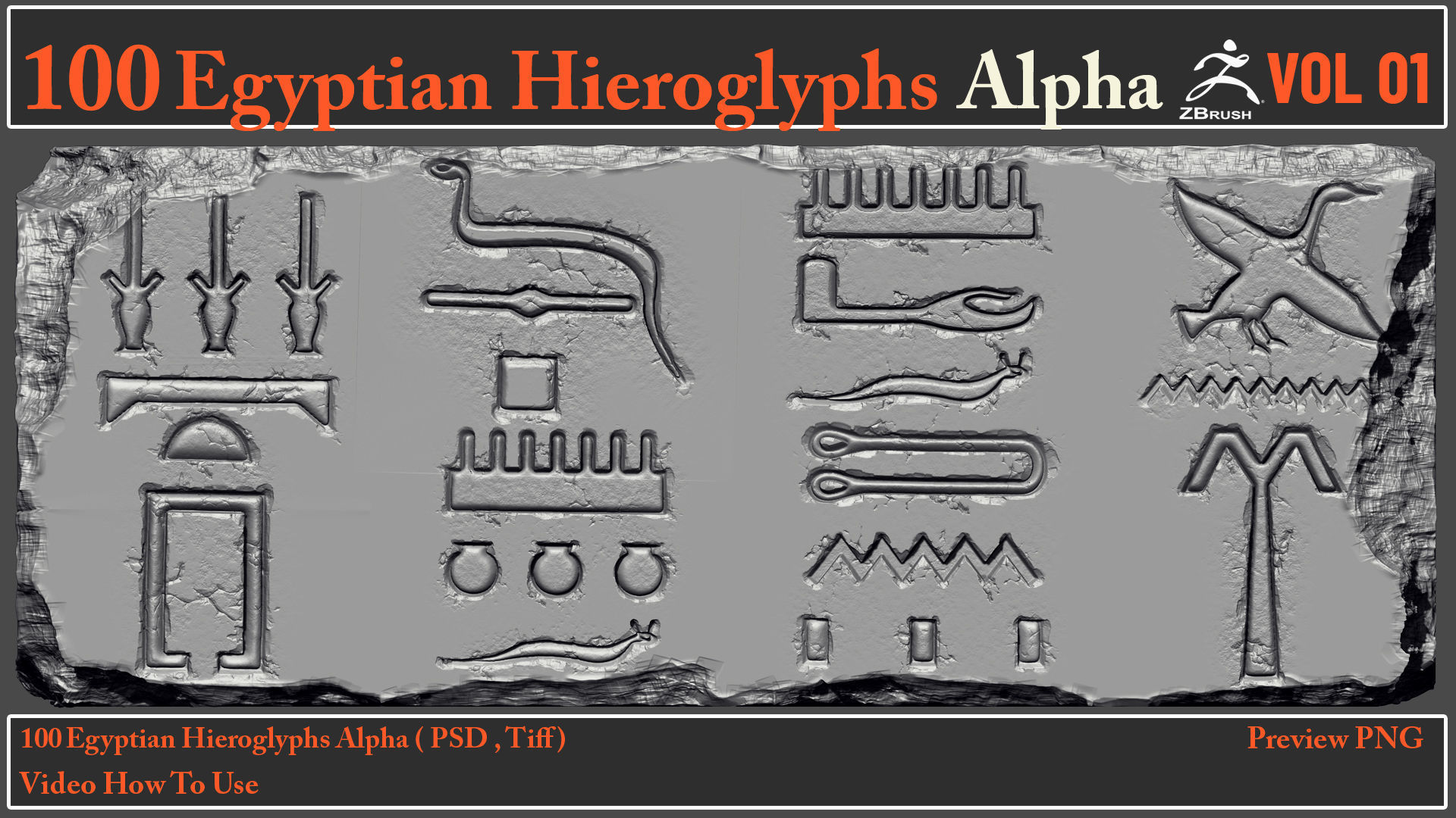 100 Egyptian Hieroglyphs Alpha Maps 3D model_9