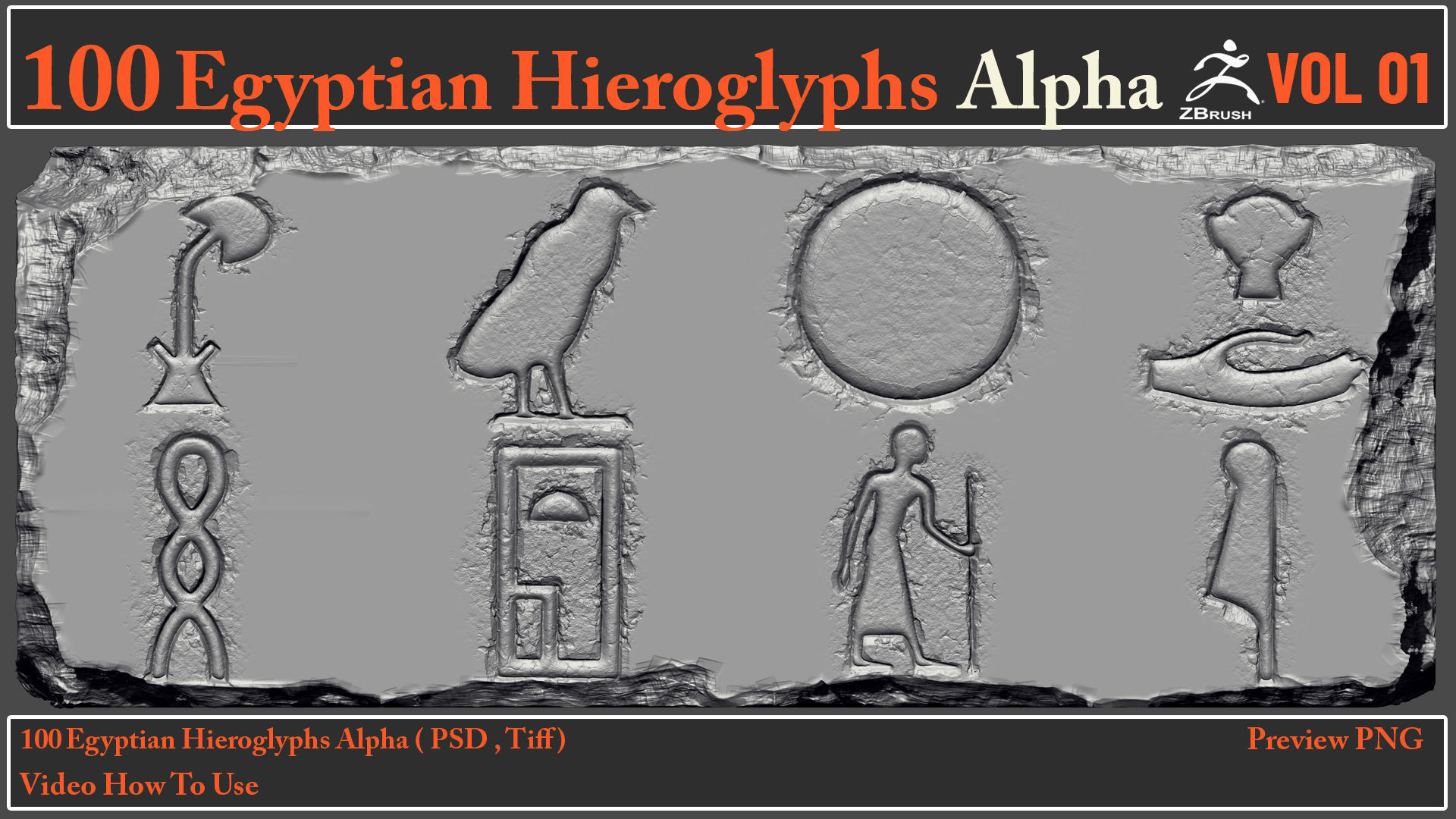 100 Egyptian Hieroglyphs Alpha Maps 3D model_3