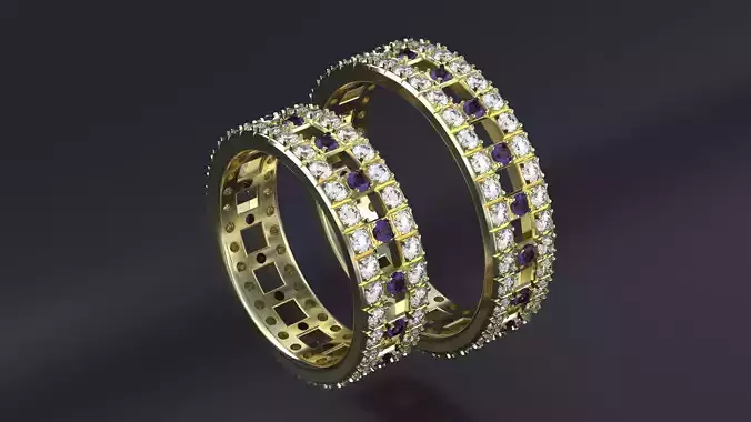 Wedding Band-rings with gems cnc or 3D print model