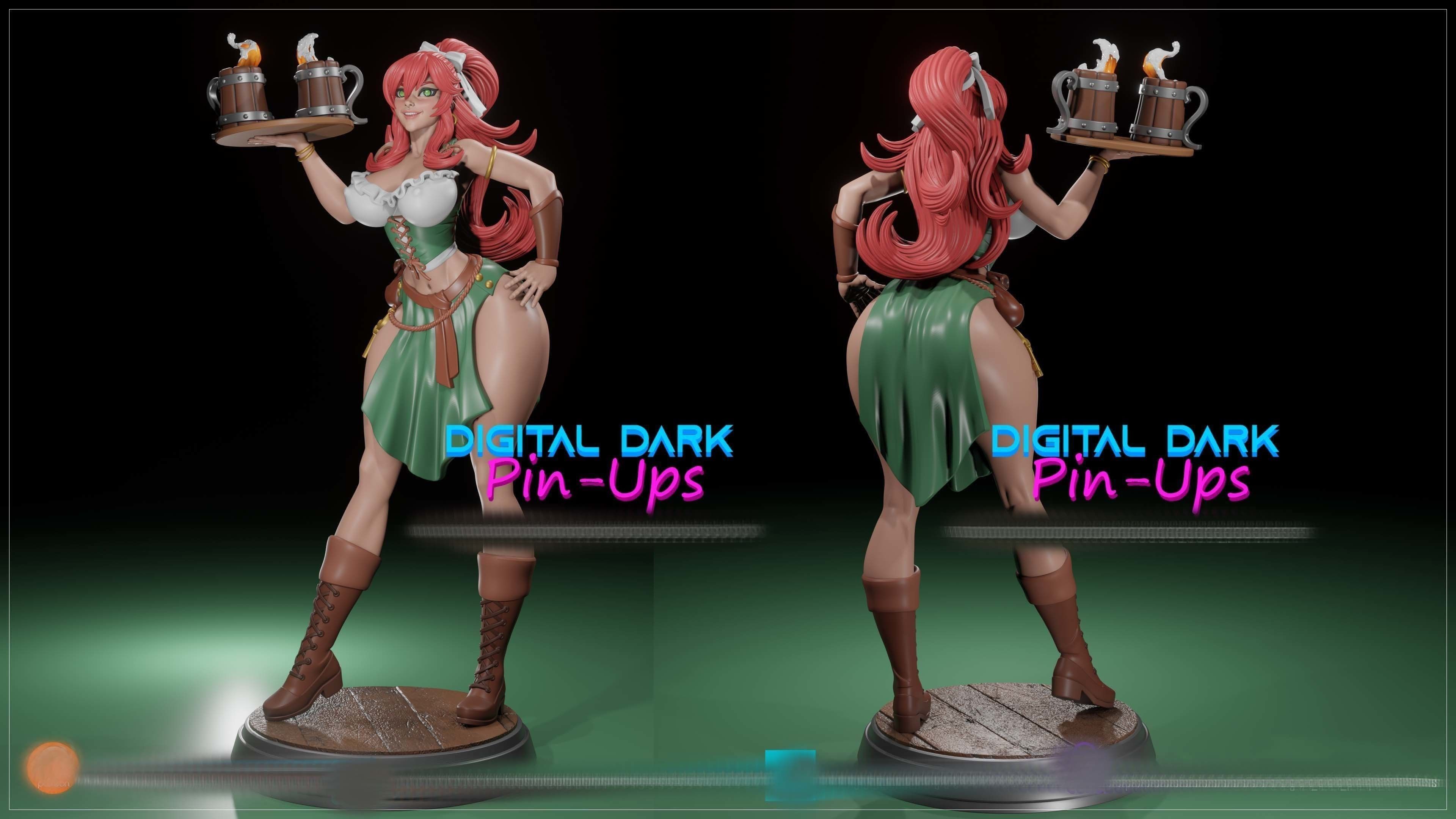Barmaid with NSFW version and Miniatures version 3D print model_2