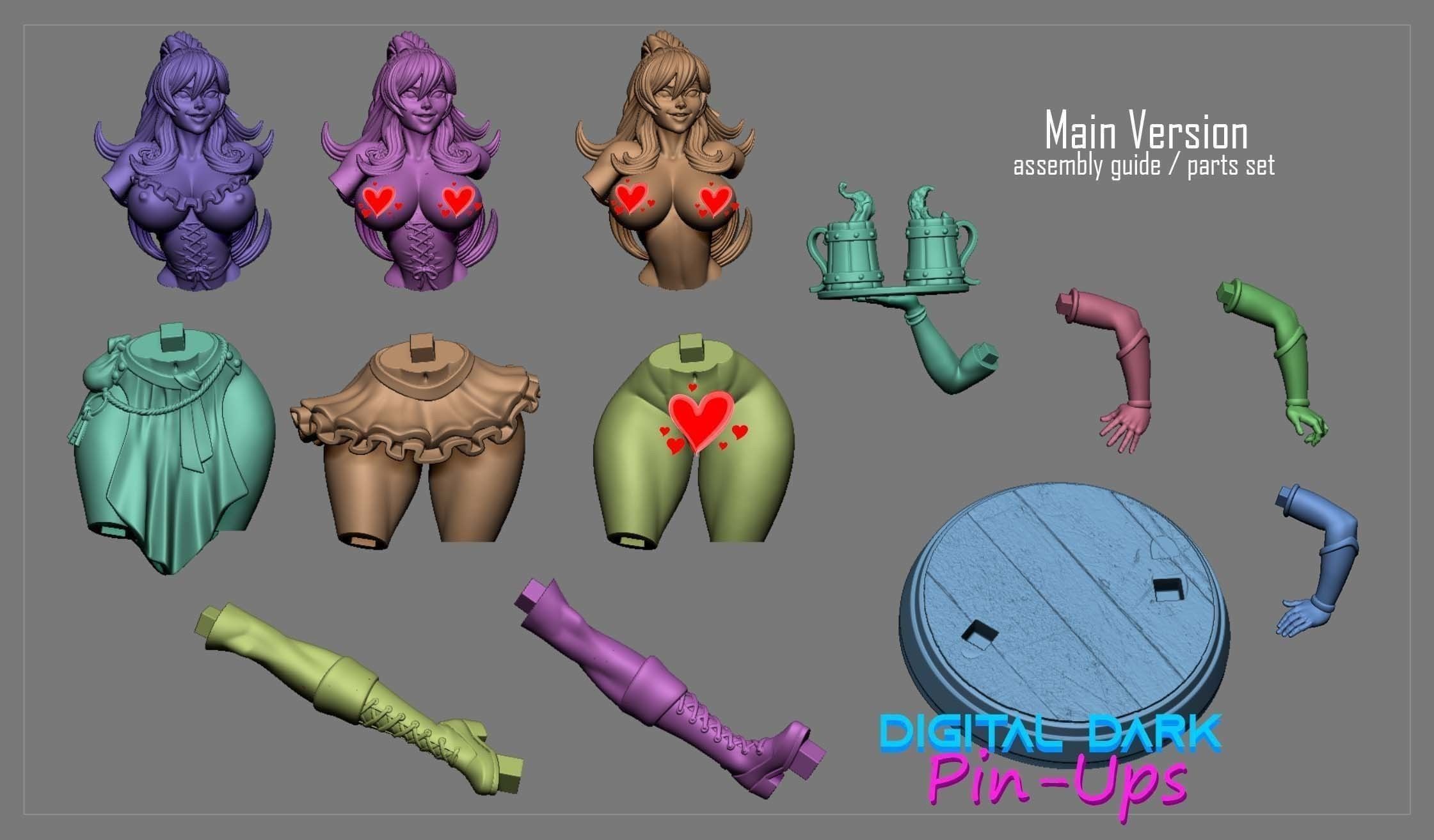 Barmaid with NSFW version and Miniatures version 3D print model_16