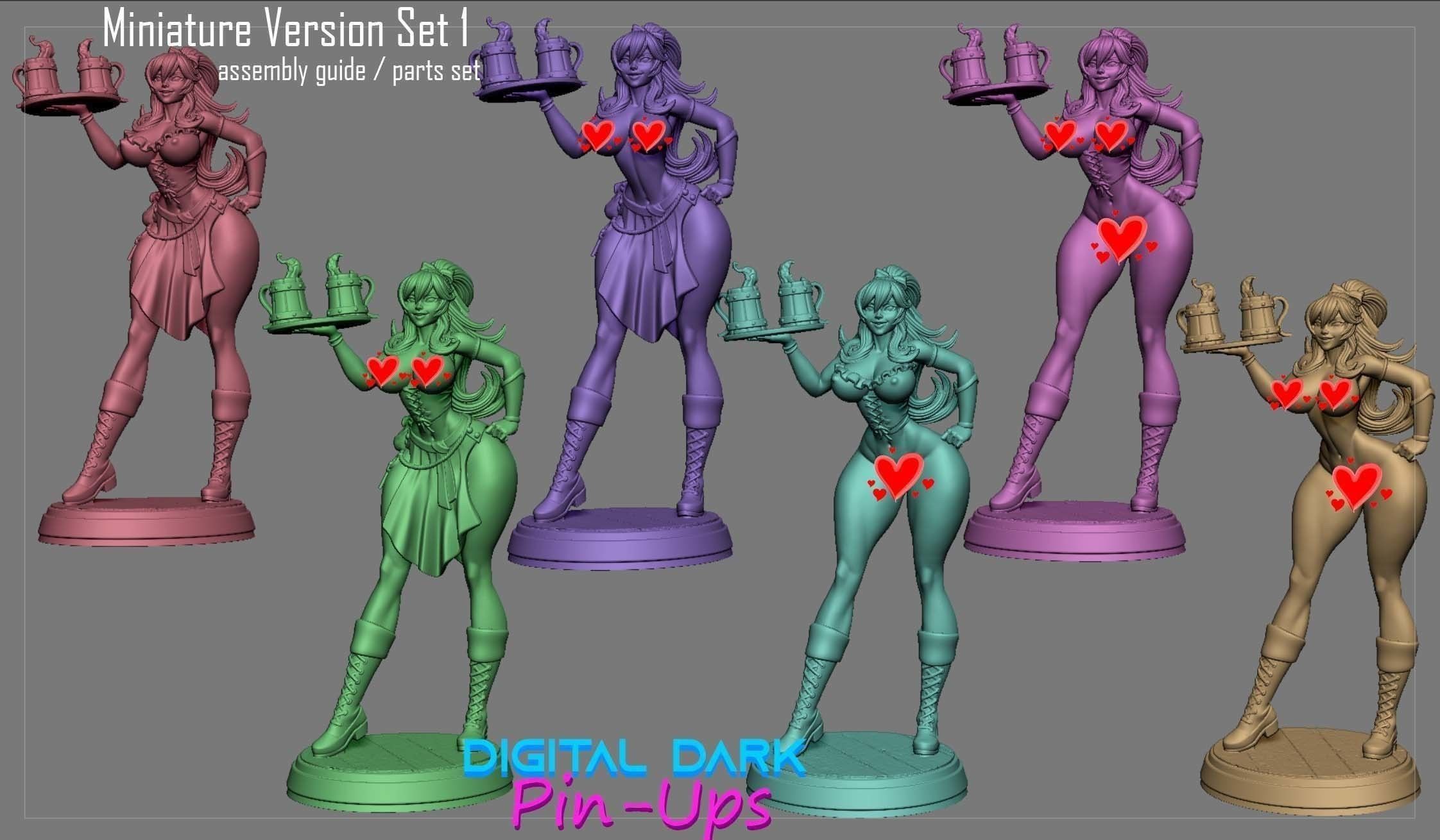 Barmaid with NSFW version and Miniatures version 3D print model_15