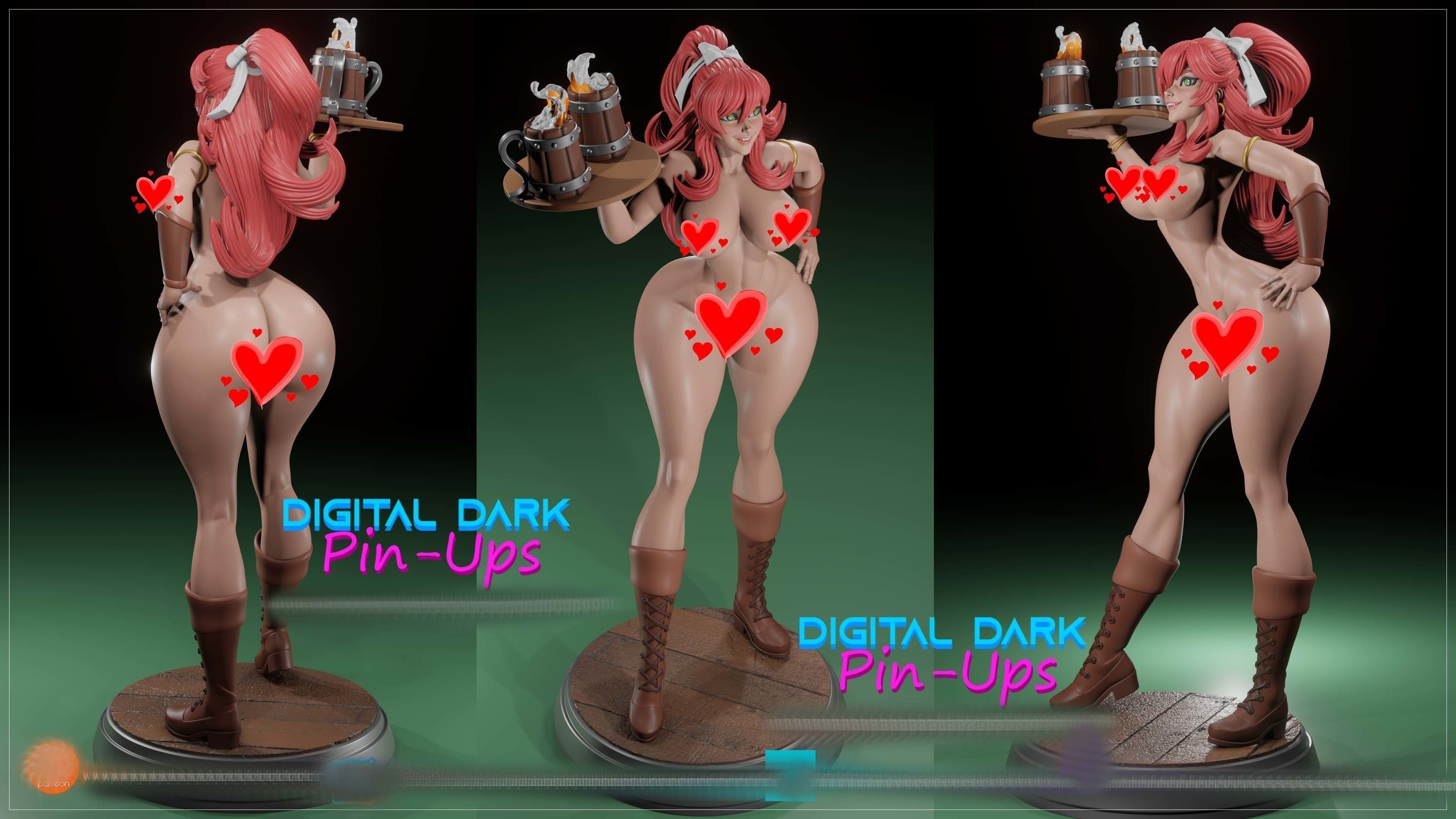Barmaid with NSFW version and Miniatures version 3D print model_8