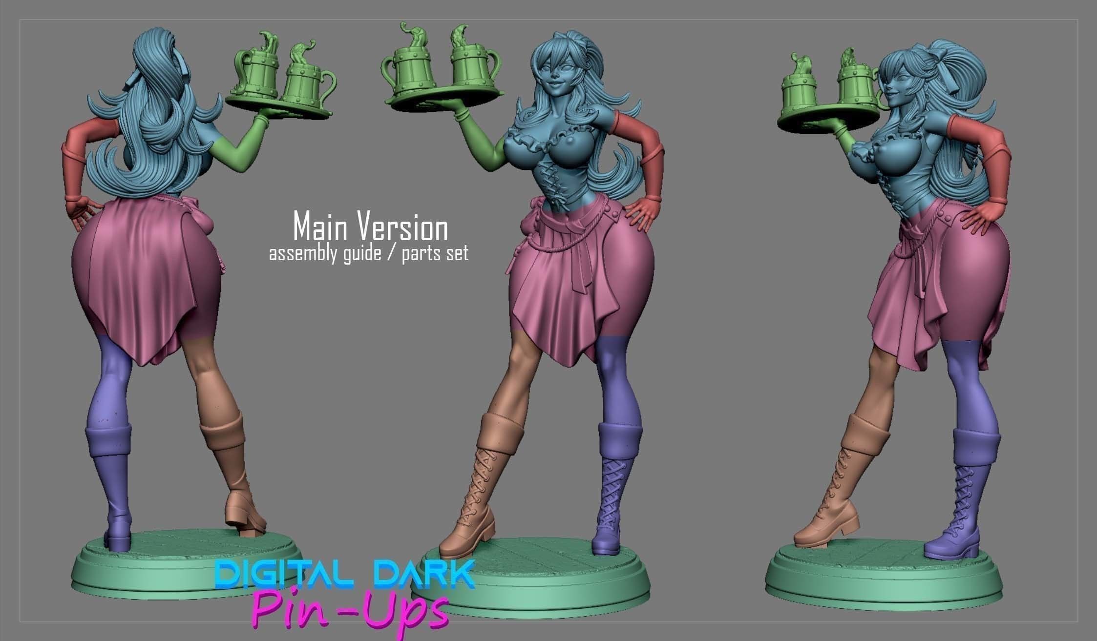 Barmaid with NSFW version and Miniatures version 3D print model_18